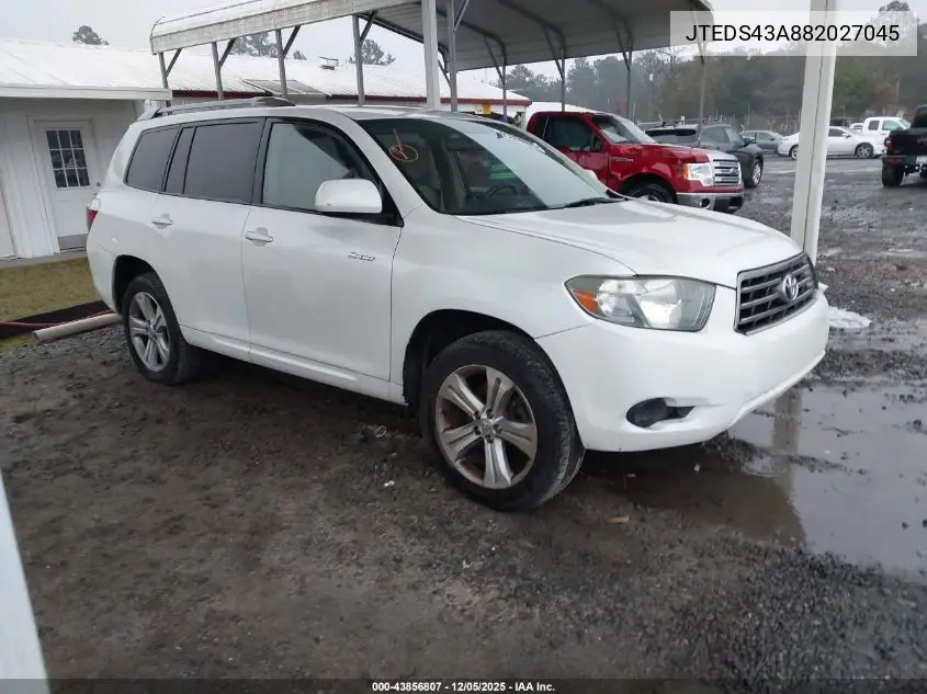 JTEDS43A882027045 2008 Toyota Highlander Sport