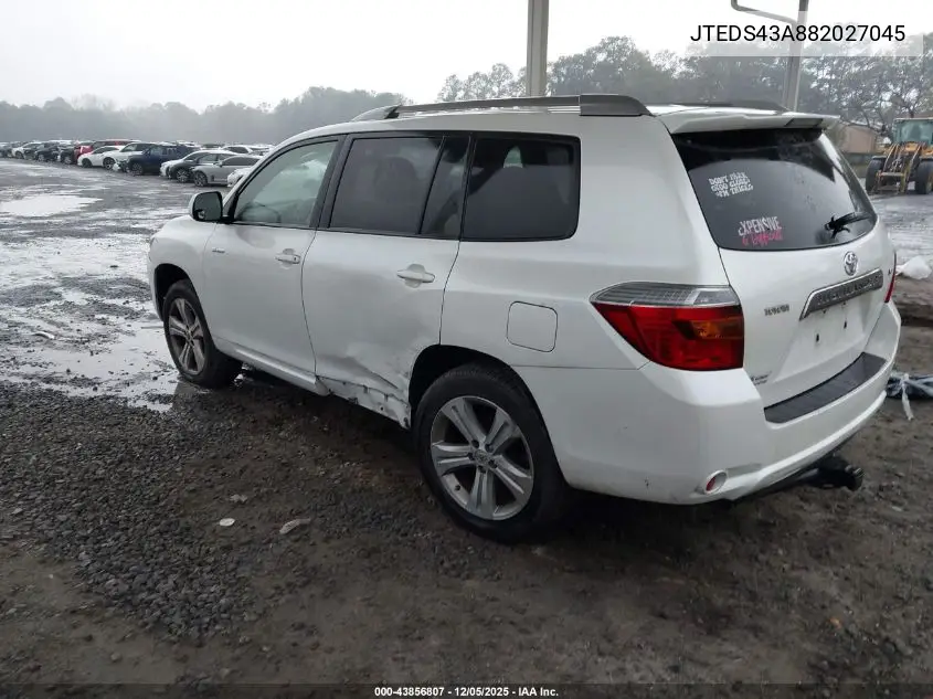JTEDS43A882027045 2008 Toyota Highlander Sport