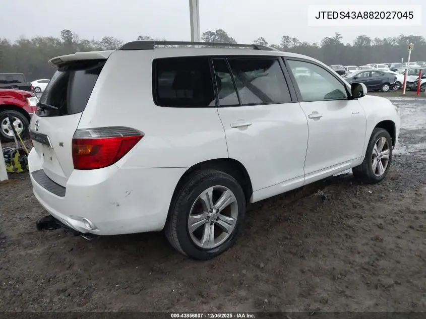 JTEDS43A882027045 2008 Toyota Highlander Sport