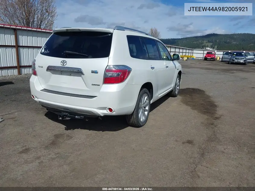 JTEEW44A982005921 2008 Toyota Highlander Hybrid Limited
