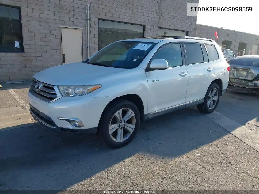 5TDDK3EH6CS098559 2012 Toyota Highlander Limited V6