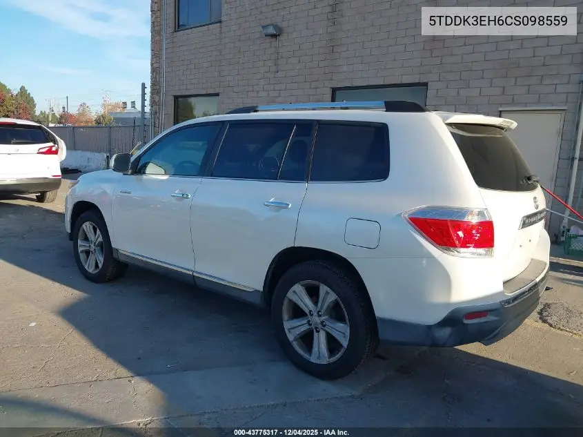 5TDDK3EH6CS098559 2012 Toyota Highlander Limited V6