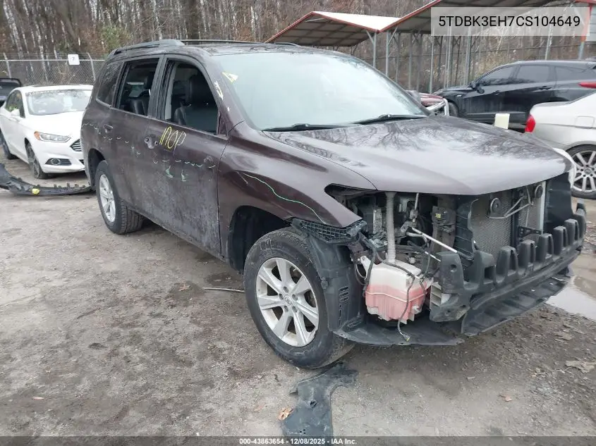 5TDBK3EH7CS104649 2012 Toyota Highlander Se V6