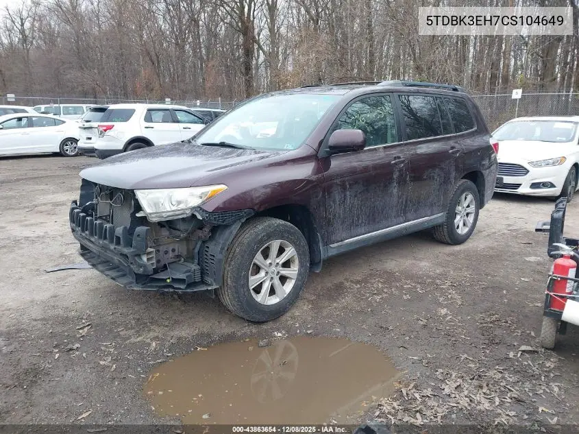 5TDBK3EH7CS104649 2012 Toyota Highlander Se V6