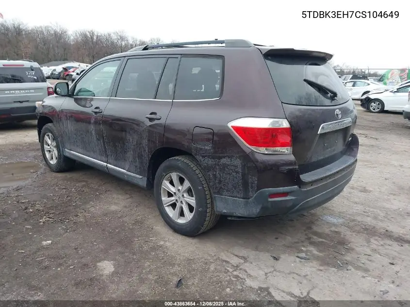 5TDBK3EH7CS104649 2012 Toyota Highlander Se V6