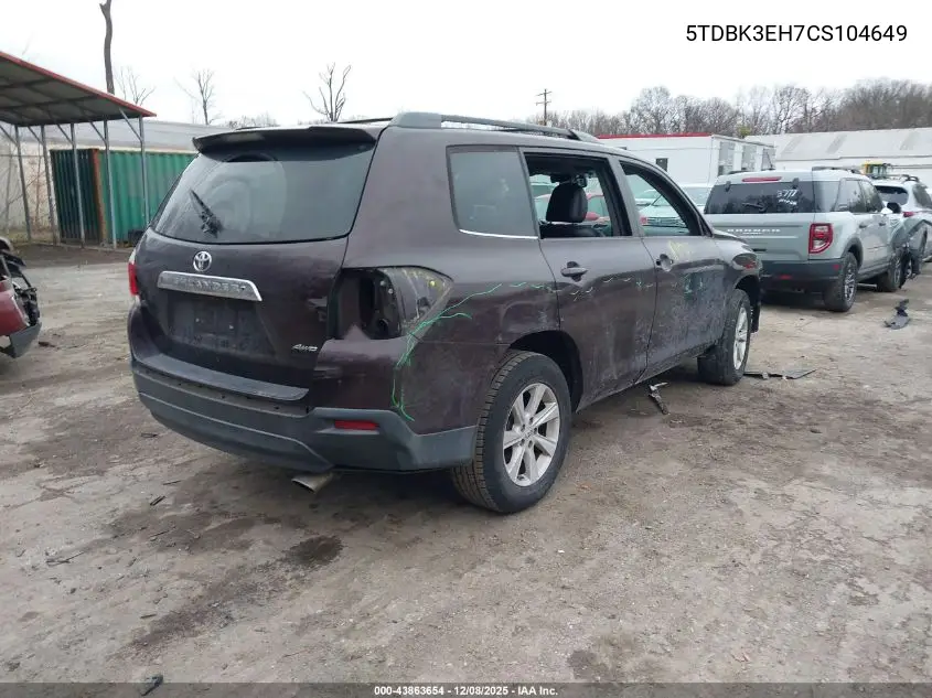 5TDBK3EH7CS104649 2012 Toyota Highlander Se V6