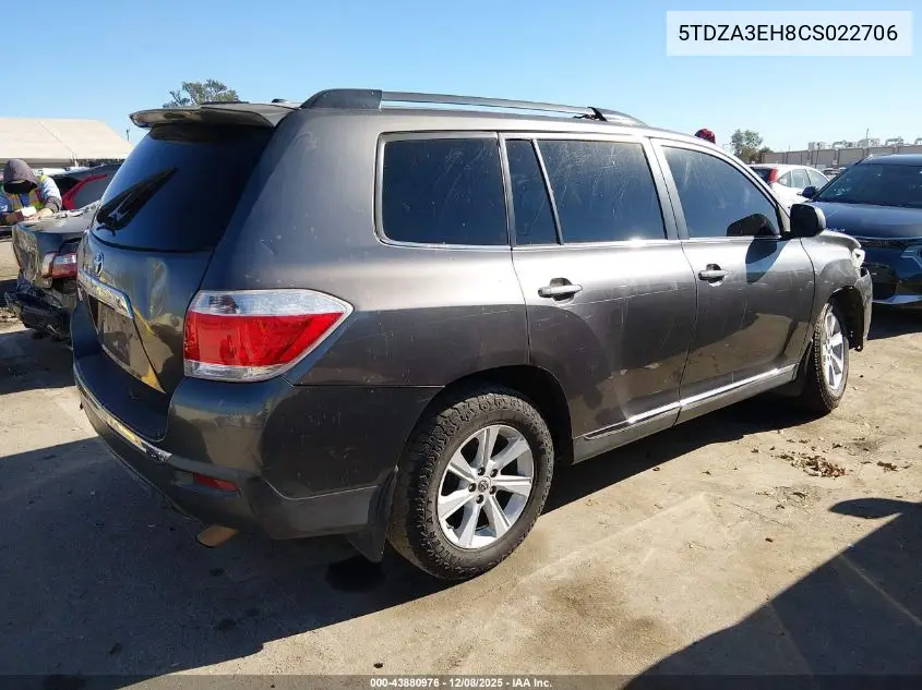 5TDZA3EH8CS022706 2012 Toyota Highlander Se