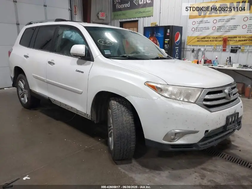 5TDDK3EH6DS251104 2013 Toyota Highlander Limited V6