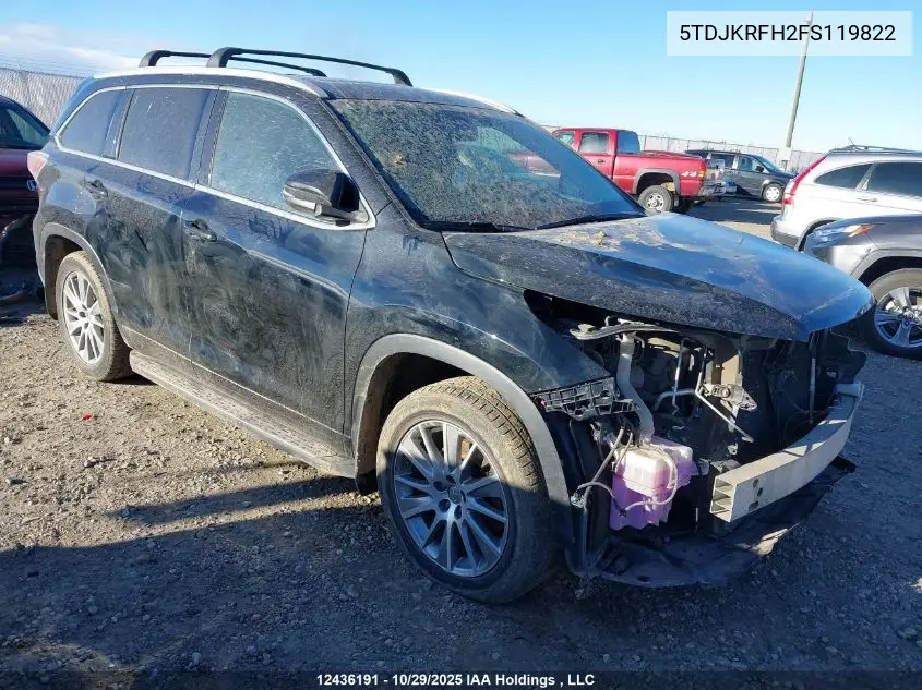 5TDJKRFH2FS119822 2015 Toyota Highlander Xle