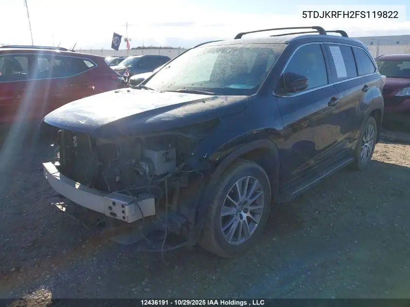 5TDJKRFH2FS119822 2015 Toyota Highlander Xle