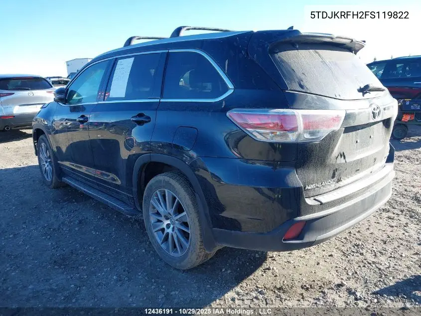 5TDJKRFH2FS119822 2015 Toyota Highlander Xle
