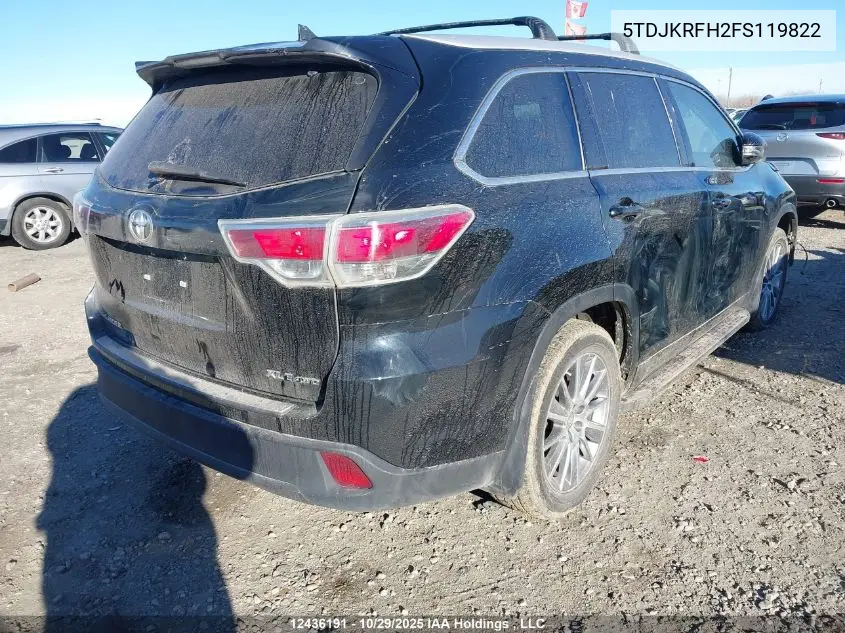5TDJKRFH2FS119822 2015 Toyota Highlander Xle