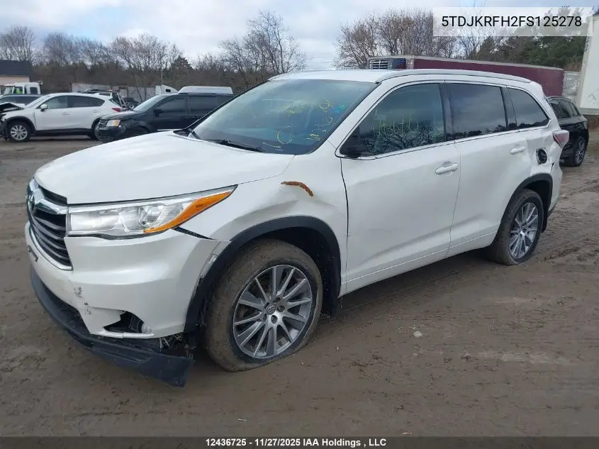5TDJKRFH2FS125278 2015 Toyota Highlander Xle