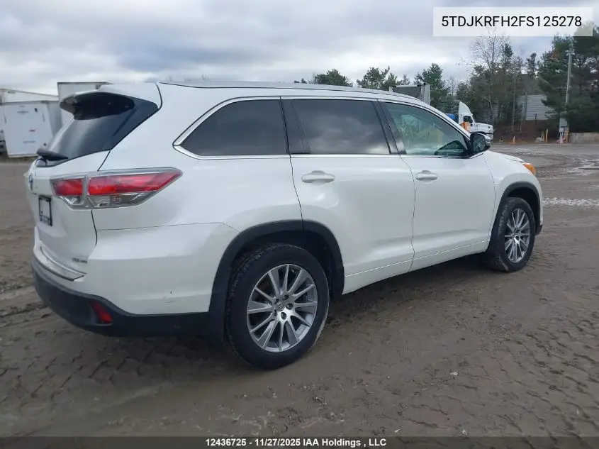 5TDJKRFH2FS125278 2015 Toyota Highlander Xle