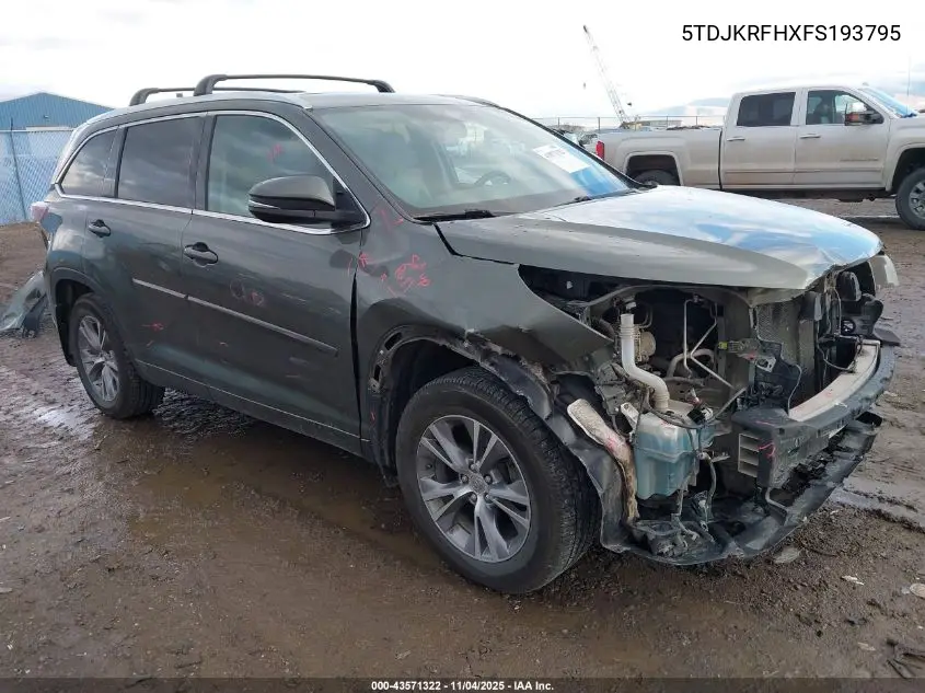 5TDJKRFHXFS193795 2015 Toyota Highlander Xle V6