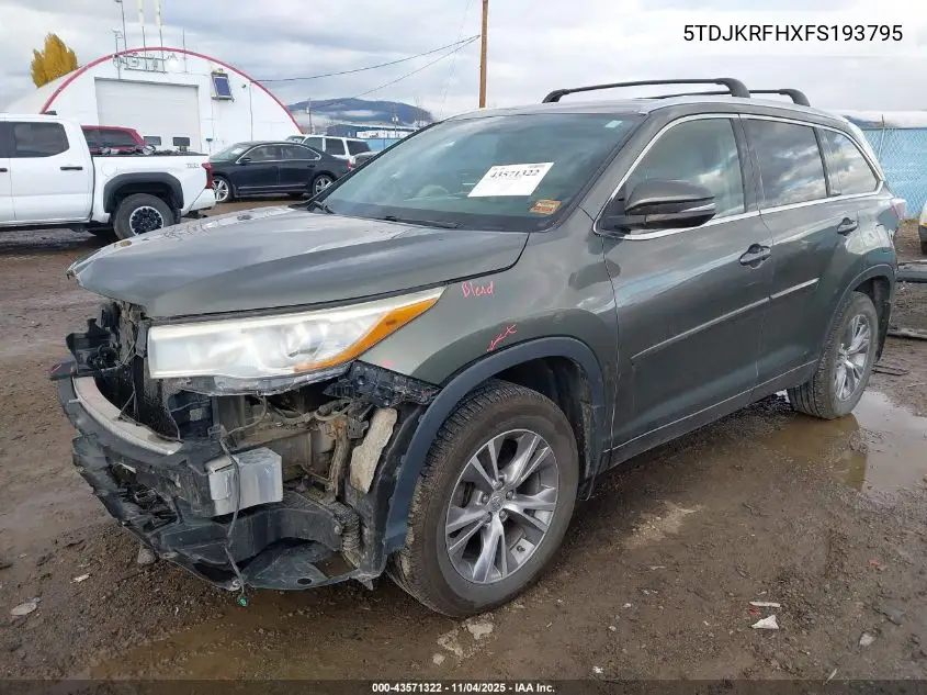 5TDJKRFHXFS193795 2015 Toyota Highlander Xle V6