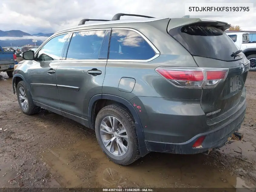 5TDJKRFHXFS193795 2015 Toyota Highlander Xle V6