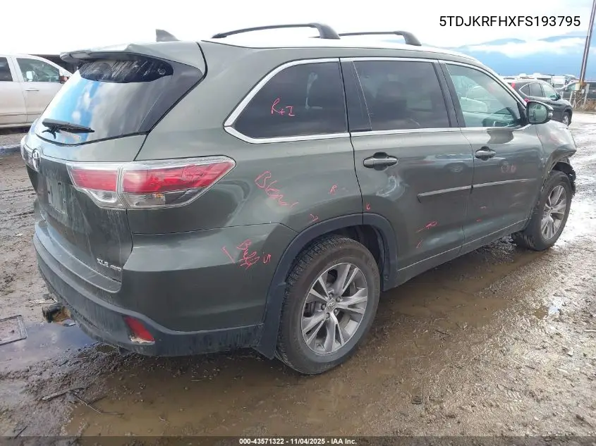 5TDJKRFHXFS193795 2015 Toyota Highlander Xle V6