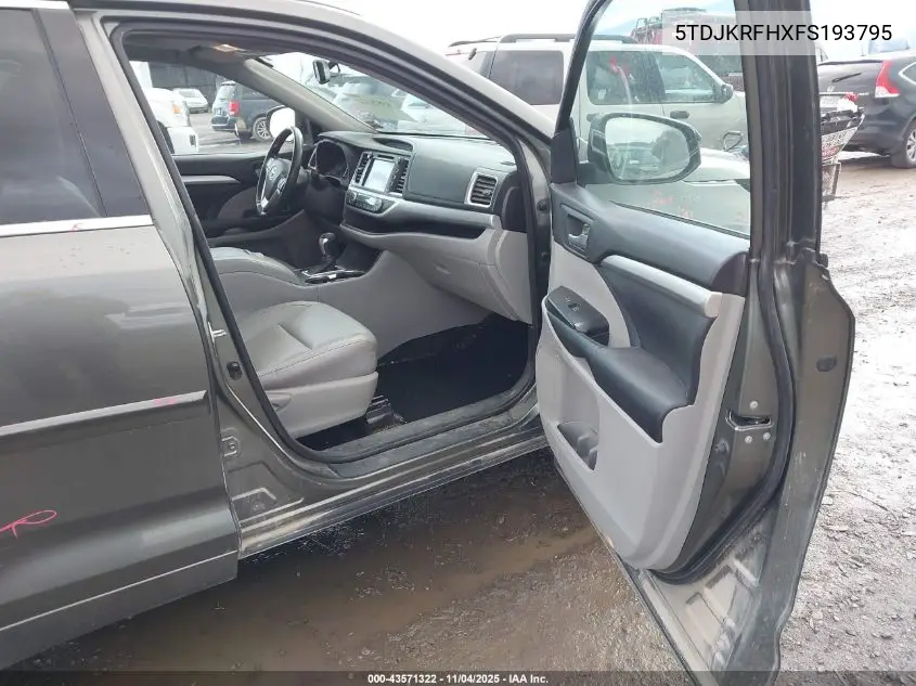 5TDJKRFHXFS193795 2015 Toyota Highlander Xle V6