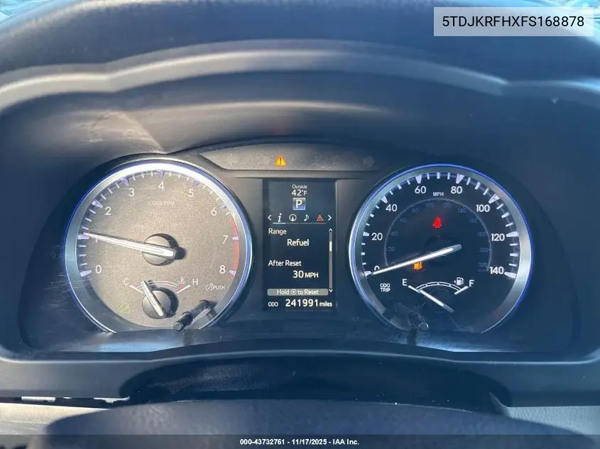 5TDJKRFHXFS168878 2015 Toyota Highlander Xle V6