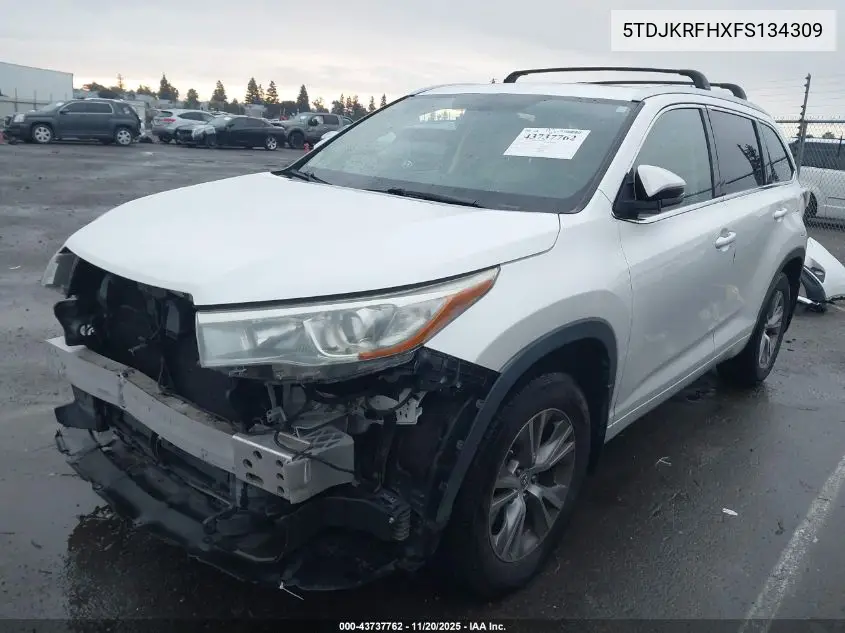 5TDJKRFHXFS134309 2015 Toyota Highlander Xle V6