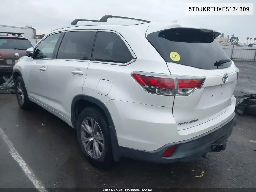 5TDJKRFHXFS134309 2015 Toyota Highlander Xle V6