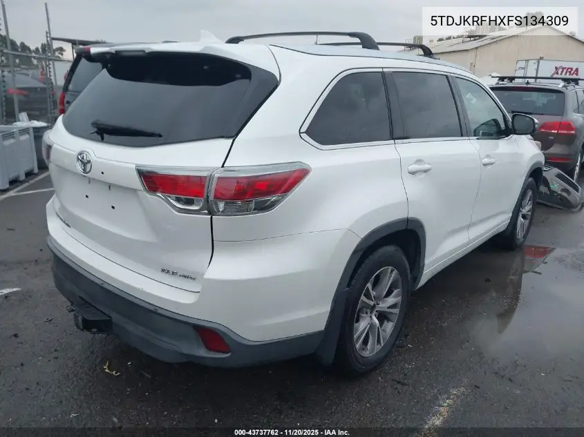 5TDJKRFHXFS134309 2015 Toyota Highlander Xle V6