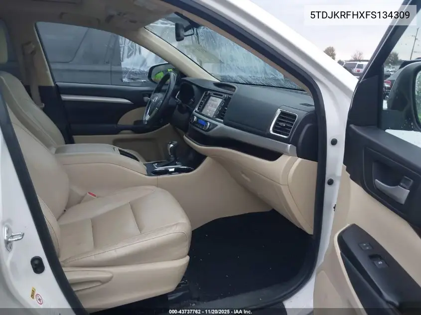 5TDJKRFHXFS134309 2015 Toyota Highlander Xle V6