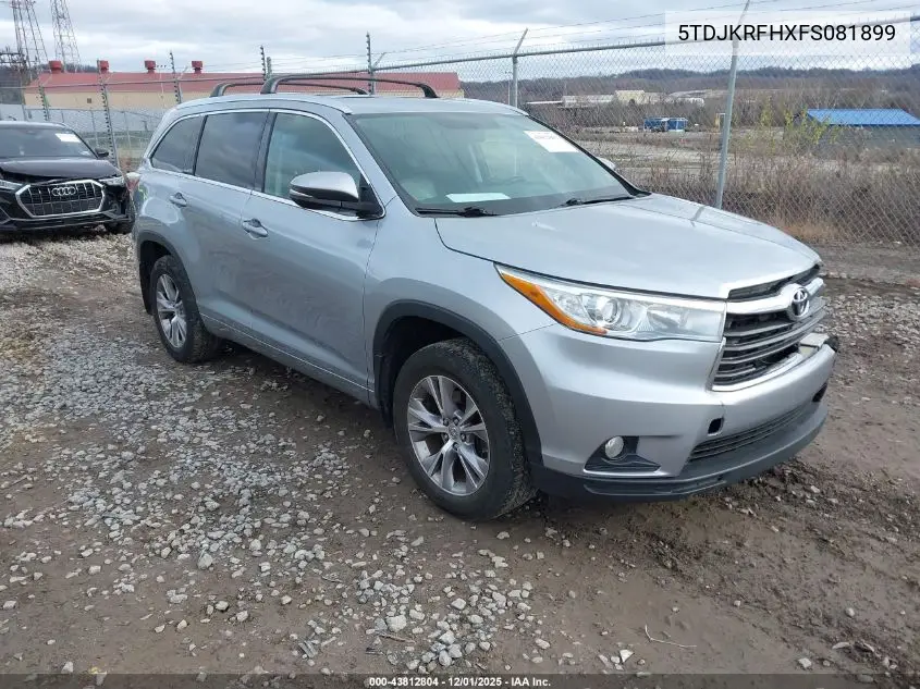5TDJKRFHXFS081899 2015 Toyota Highlander Xle V6