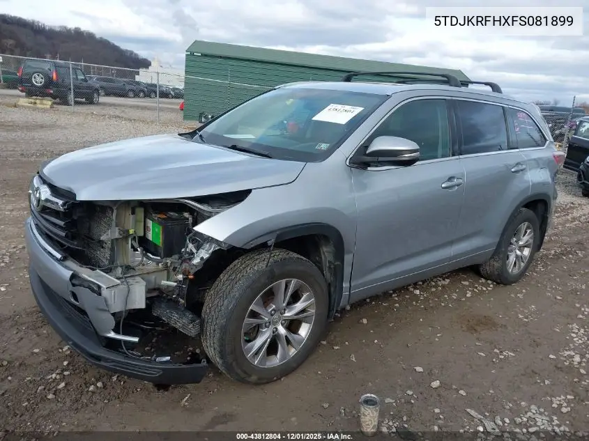 5TDJKRFHXFS081899 2015 Toyota Highlander Xle V6