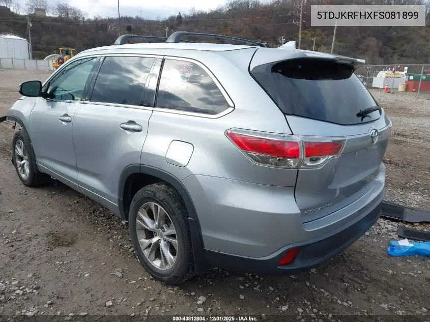 5TDJKRFHXFS081899 2015 Toyota Highlander Xle V6