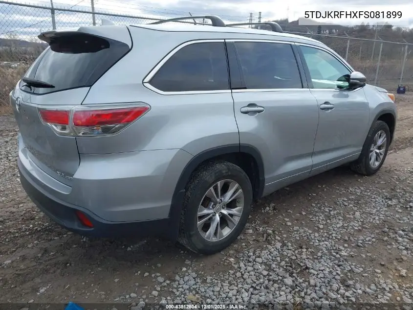 5TDJKRFHXFS081899 2015 Toyota Highlander Xle V6