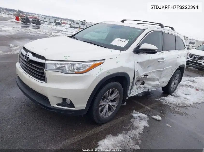 5TDJKRFH7FS222394 2015 Toyota Highlander Xle V6