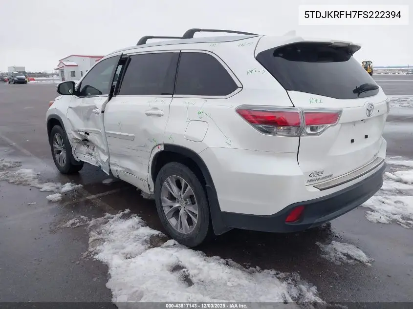 5TDJKRFH7FS222394 2015 Toyota Highlander Xle V6