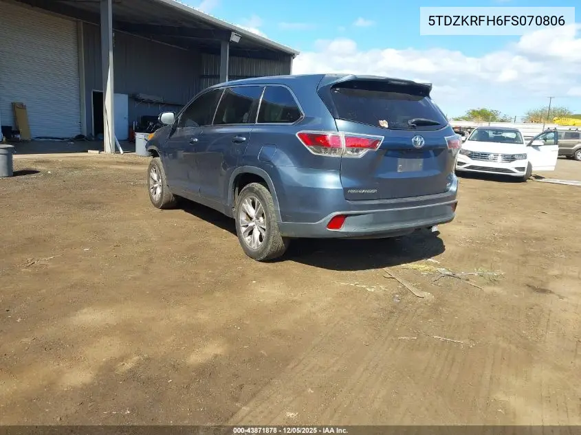 5TDZKRFH6FS070806 2015 Toyota Highlander Le Plus V6/Le V6