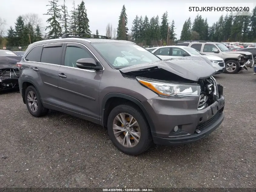 5TDJKRFHXFS206240 2015 Toyota Highlander Xle V6