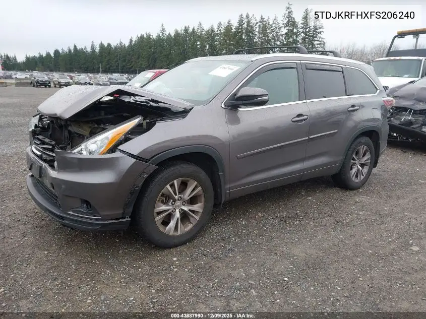 5TDJKRFHXFS206240 2015 Toyota Highlander Xle V6