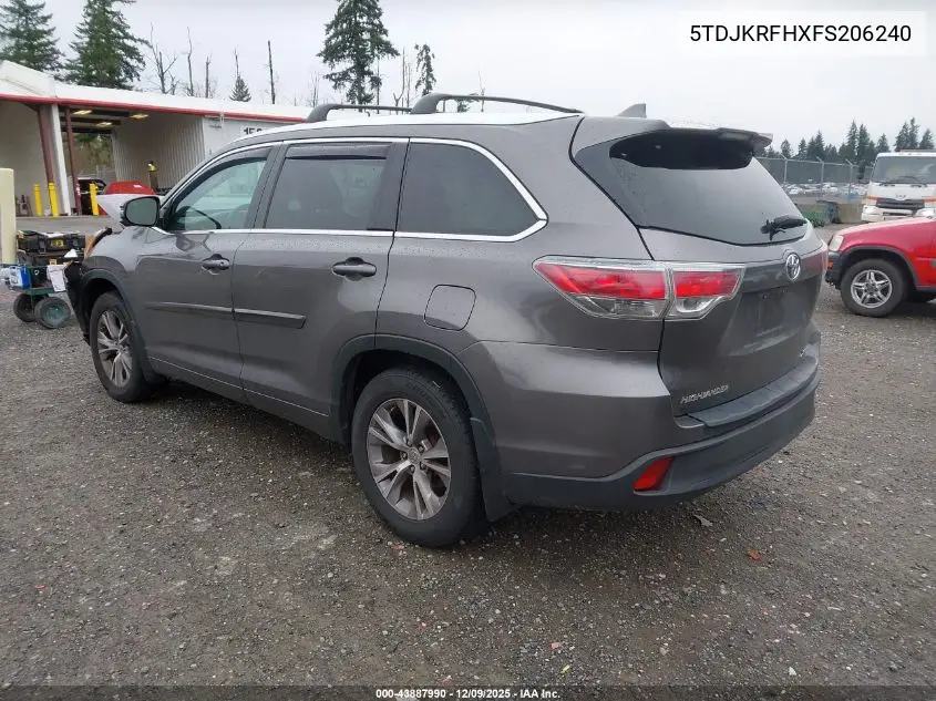 5TDJKRFHXFS206240 2015 Toyota Highlander Xle V6