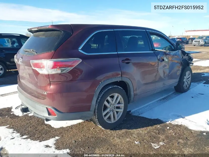 5TDZARFH2FS015952 2015 Toyota Highlander Le