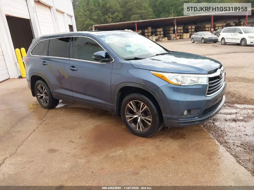 5TDJKRFH1GS318958 2016 Toyota Highlander Xle V6