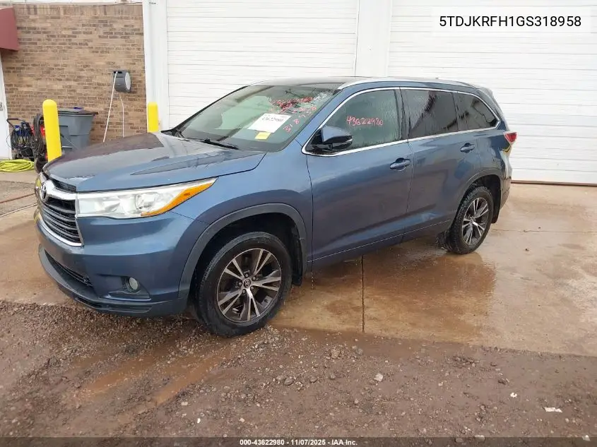 5TDJKRFH1GS318958 2016 Toyota Highlander Xle V6