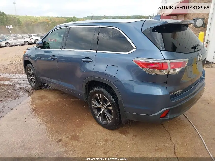5TDJKRFH1GS318958 2016 Toyota Highlander Xle V6