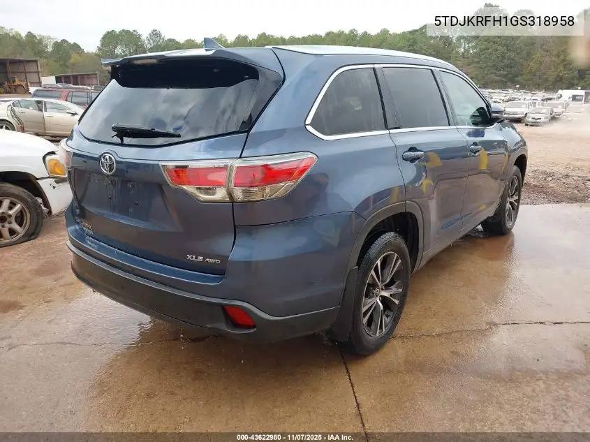 5TDJKRFH1GS318958 2016 Toyota Highlander Xle V6