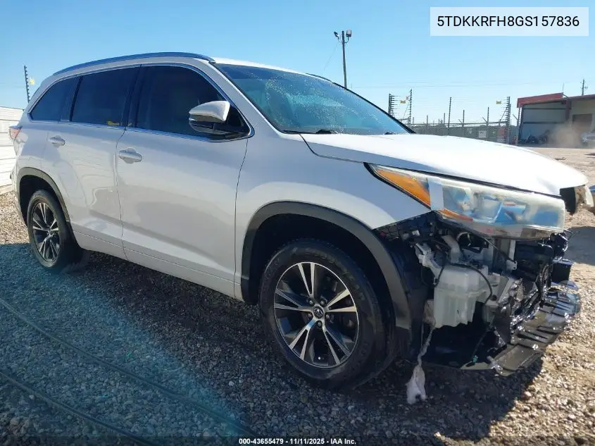 5TDKKRFH8GS157836 2016 Toyota Highlander Xle V6