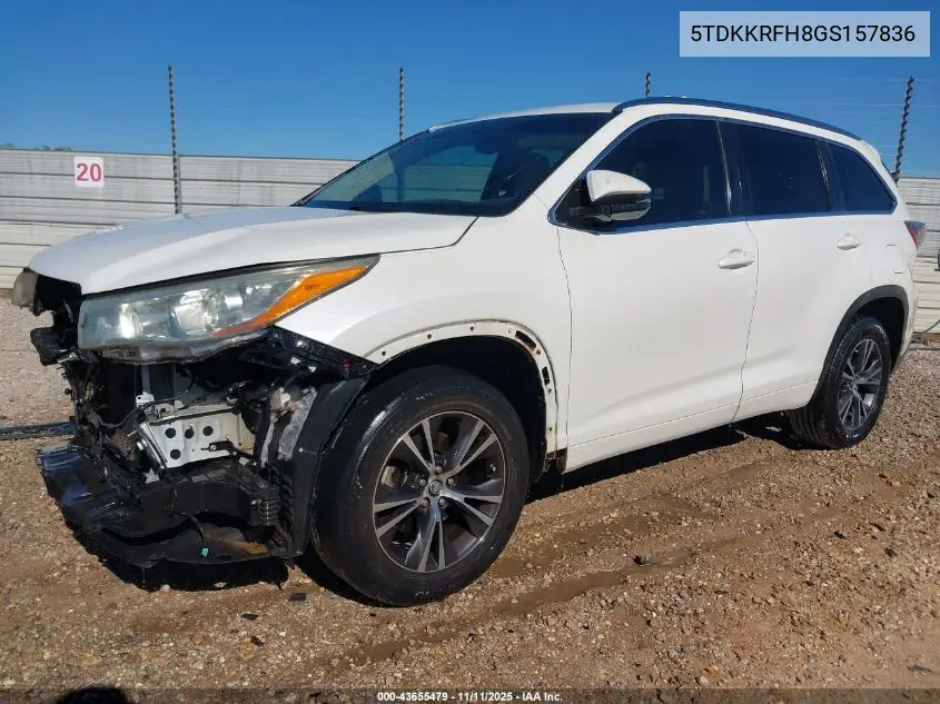 5TDKKRFH8GS157836 2016 Toyota Highlander Xle V6