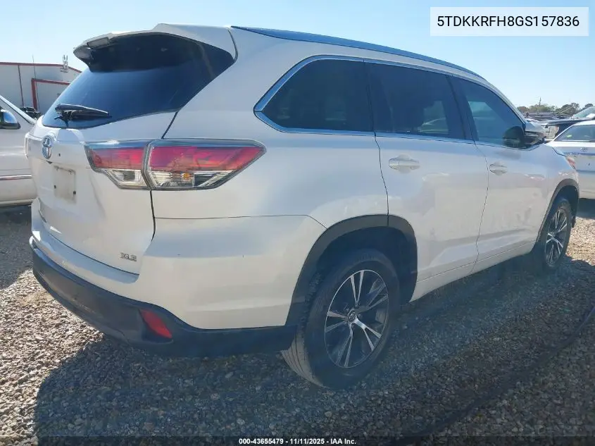 5TDKKRFH8GS157836 2016 Toyota Highlander Xle V6