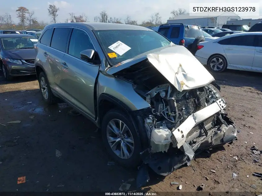 5TDZKRFH3GS123978 2016 Toyota Highlander Le Plus V6