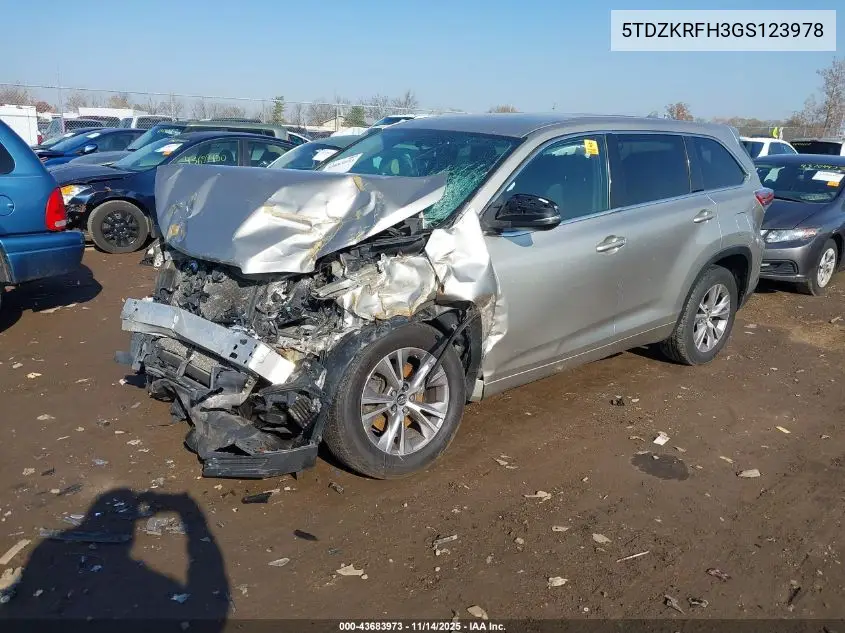 5TDZKRFH3GS123978 2016 Toyota Highlander Le Plus V6