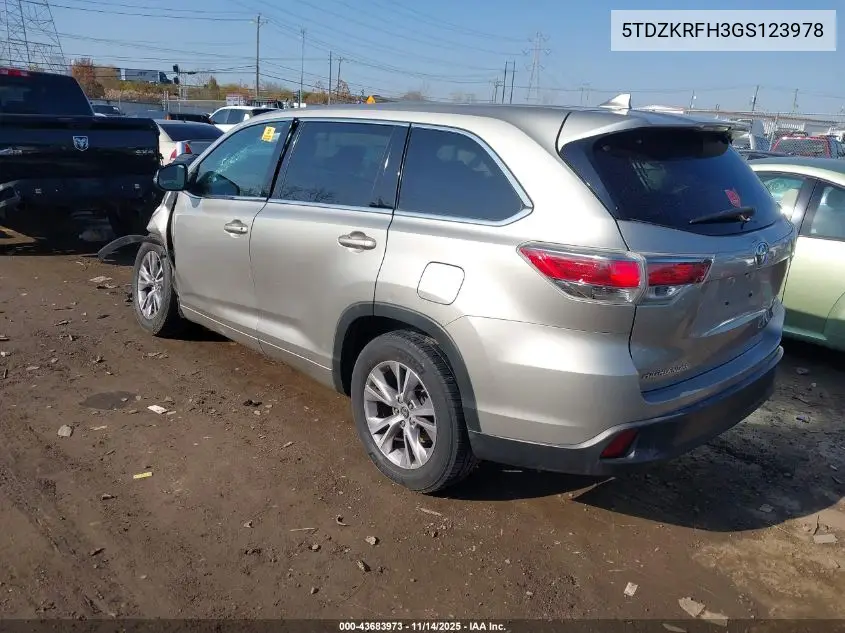 5TDZKRFH3GS123978 2016 Toyota Highlander Le Plus V6