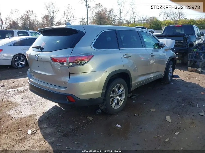 5TDZKRFH3GS123978 2016 Toyota Highlander Le Plus V6